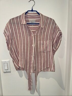 Rails striped button-front tie-waist shirt - rose & white